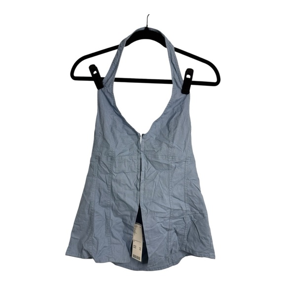 Urban Outfitters Sari Seamed Linen-Blend Halter Vest‎ Top Ashleigh Blue M NWT - Picture 5 of 13